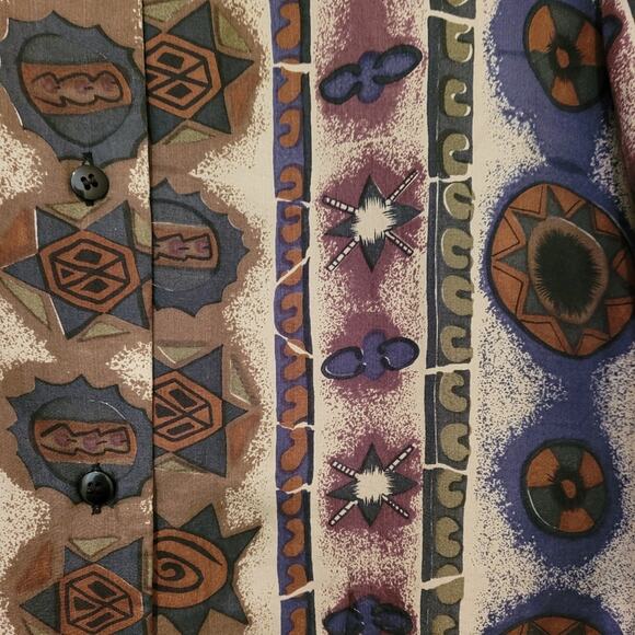 Vintage Silk Stunt Collections Earthtone Abstract Style Shirt size Medium - Picture 4 of 11